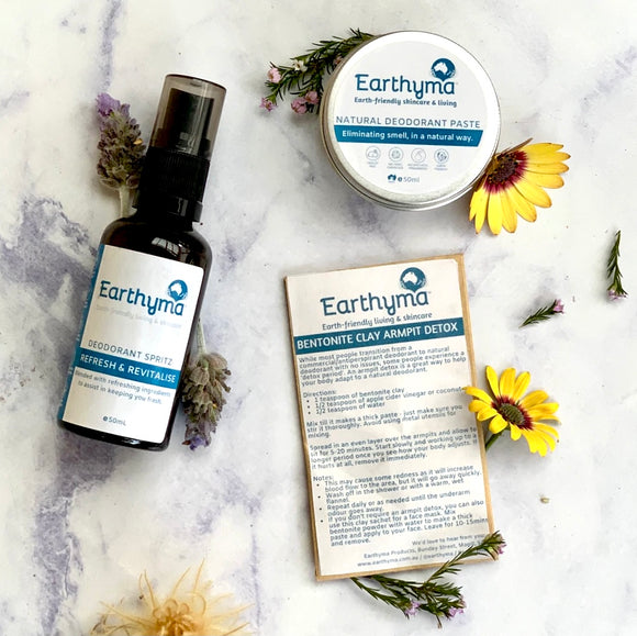 Natural Deodorant Pack - incl. clay detox mask, spritz & paste.
